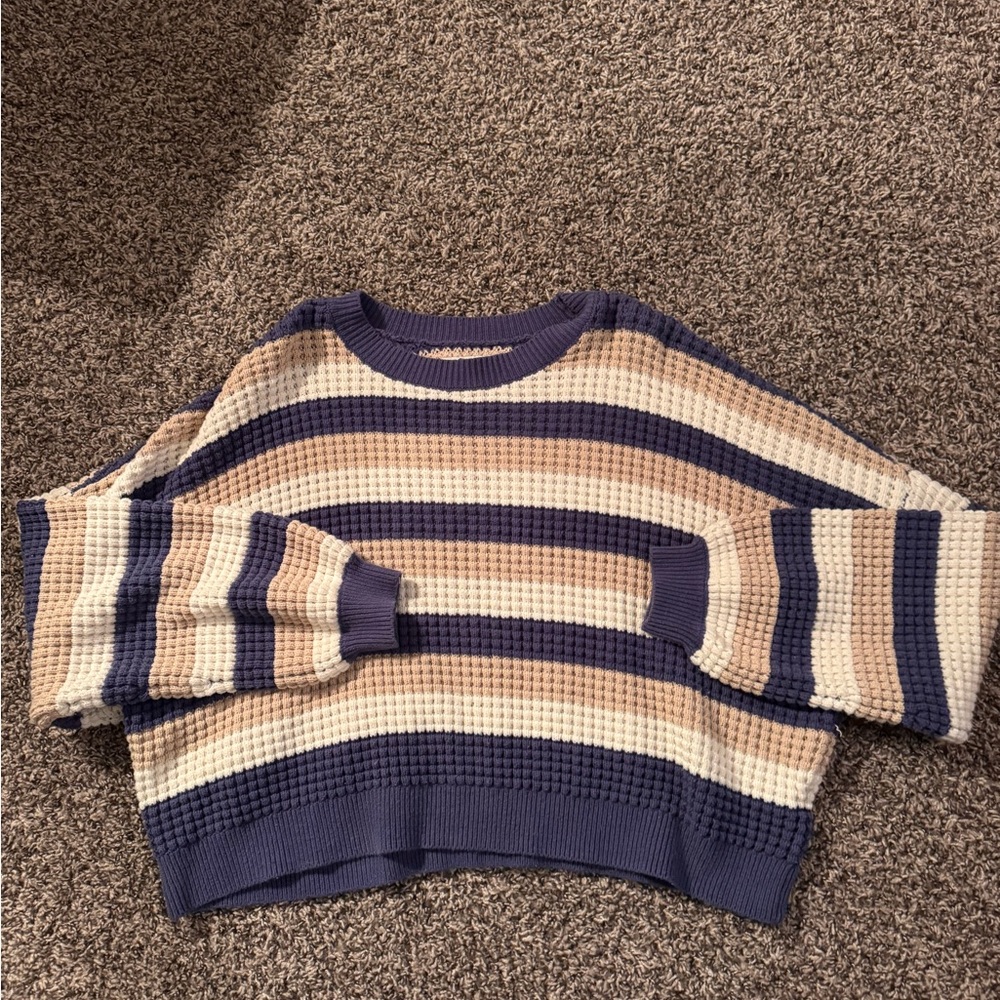 Hollister Blue and Cream Striped Sweater